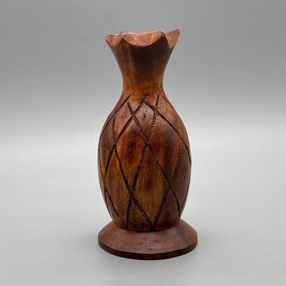 Vintage Dolphin Hand-Carved Monkey Pod Wooden Pineapple | Diamond Pattern - Picture 1 of 6